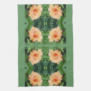 Orange Hibiscus Flower Pattern Tea Towel