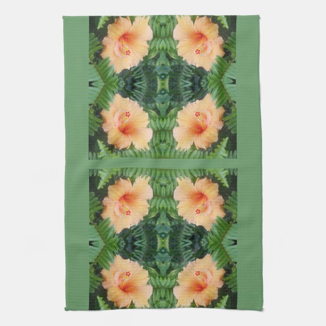 Orange Hibiscus Flower Pattern Tea Towel (Vertical)