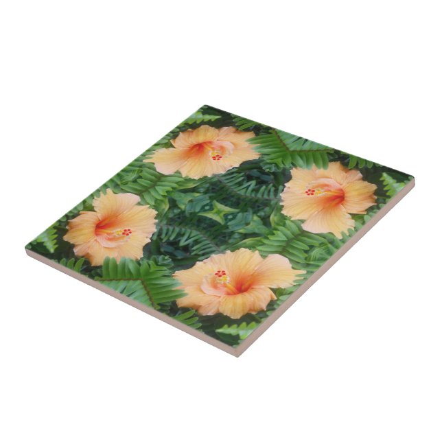Orange Hibiscus Flower Pattern Tile (Side)