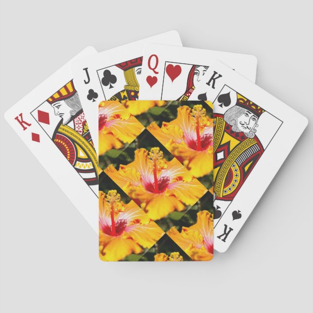 Orange Hibiscus Flower Side View Playing Cards (Back)