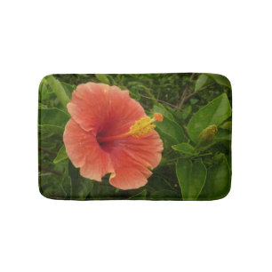 Orange Hibiscus Flower Tropical Floral Bath Mat