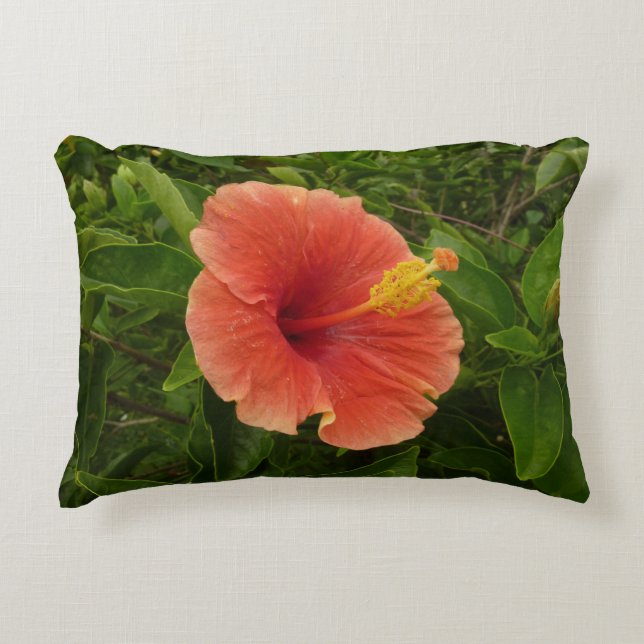 Orange Hibiscus Flower Tropical Floral Decorative Cushion (Front)
