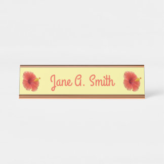 Orange Hibiscus Flower Tropical Floral Desk Name Plate