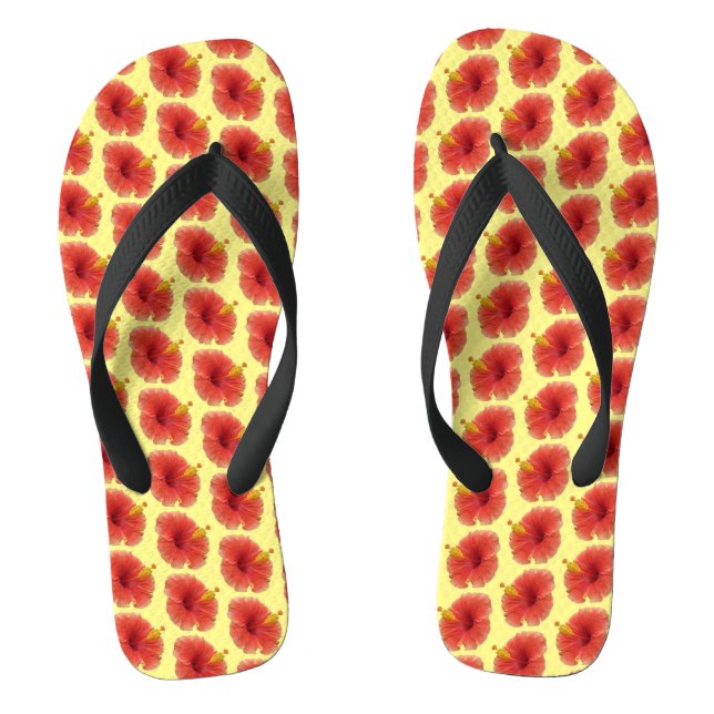 Orange Hibiscus Flower Tropical Floral Jandals (Footbed)