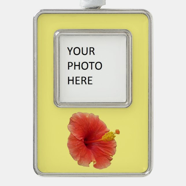 Orange Hibiscus Flower Tropical Floral Silver Plated Framed Ornament (Front)