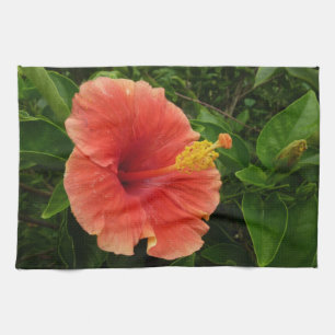 Orange Hibiscus Flower Tropical Floral Tea Towel
