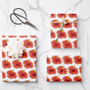 Orange Hibiscus Flower Tropical Floral Wrapping Paper Sheet