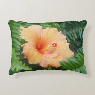 Orange Hibiscus Flower with Ferns Decorative Cushion