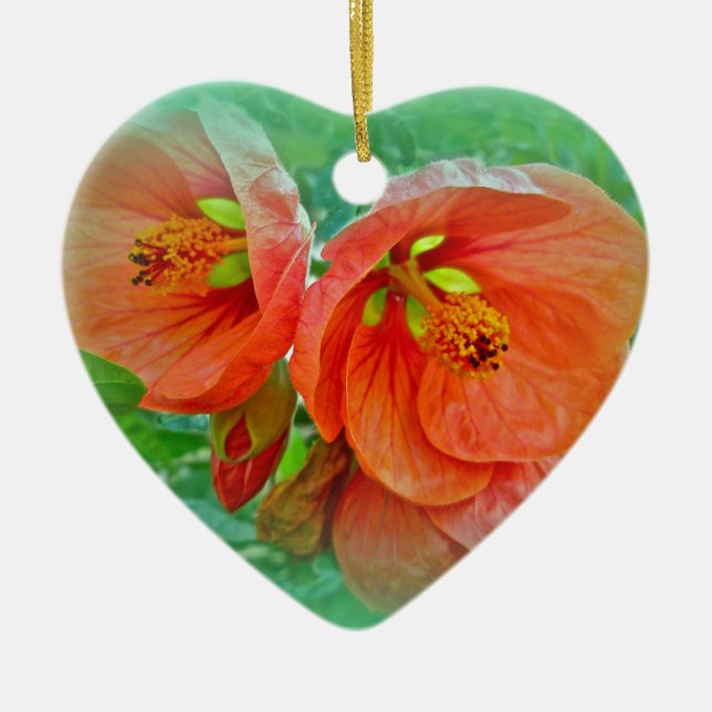 Orange Hibiscus Flowers Ceramic Tree Decoration (Front)
