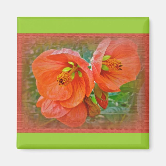 Orange Hibiscus Flowers Magnet (Front)
