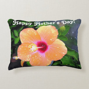 Orange Hibiscus Happy Mother's Day Decorative Cushion