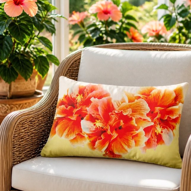 Orange Hibiscus Lumbar Pillow (Yellow) (Creator Uploaded)
