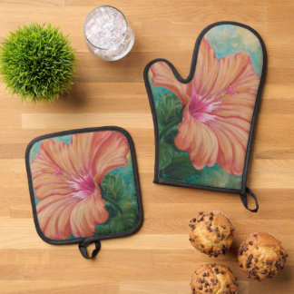 Orange Hibiscus Oven Mitt & Pot Holder Set