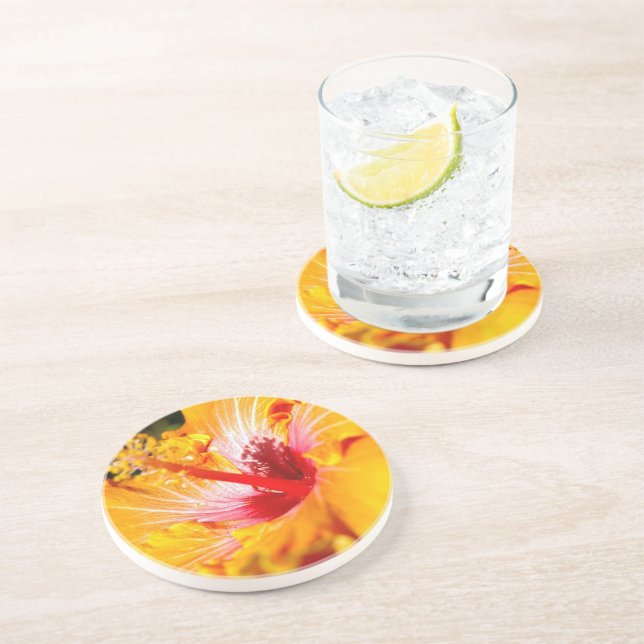 Orange Hibiscus Side View Coaster (Side)