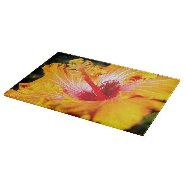 Orange Hibiscus Side View Cutting Board (Corner)