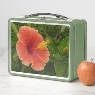 Orange Hibiscus Tropical Flower Metal Lunch Box