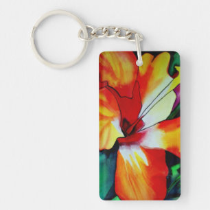 Orange Hibiscus tropical flower watercolor art Key Ring