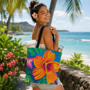 Orange hibiscus Tropical tote bag