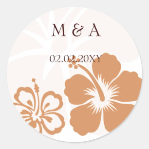 orange hibiscus wedding stickers