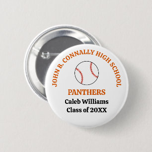 Orange High School Baseball Player Personalised 6 Cm Round Badge