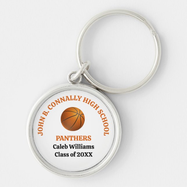 Orange High School Basketball Player Personalised Key Ring (Front)
