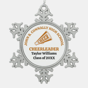 Orange High School Cheerleader Personalised Snowflake Pewter Christmas Ornament