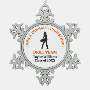 Orange High School Drill Team Dancer Personalised Snowflake Pewter Christmas Ornament