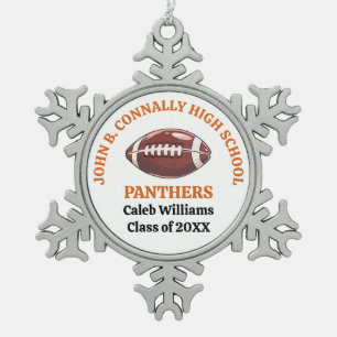 Orange High School Football Player Personalised Snowflake Pewter Christmas Ornament