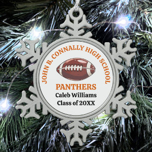 Orange High School Football Player Personalised Snowflake Pewter Christmas Ornament