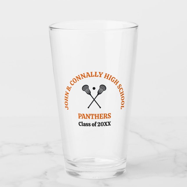 Orange High School Lacrosse Team Personalised Glass (Front)