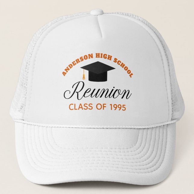 Orange High School Reunion Party Custom Alumni Trucker Hat (Front)