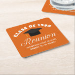 Orange High School Reunion Personalised Party Square Paper Coaster<br><div class="desc">A classy custom class reunion party paper coaster in orange and white for a high school,  college,  or university. Customise with your school name and graduating class under the elegant calligraphy for great personalised alumni celebration decor.</div>