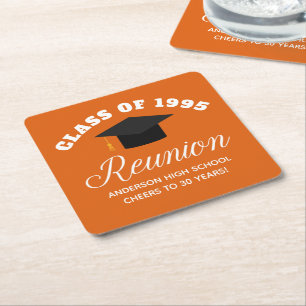 Orange High School Reunion Personalised Party Square Paper Coaster