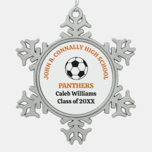 Orange High School Soccer Team Personalized Snowflake Pewter Christmas Ornament