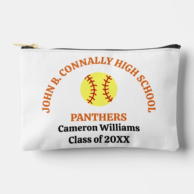 Orange High School Softball Player Personalised Accessory Pouch (Front)