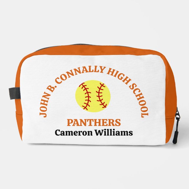 Orange High School Softball Player Personalised Dopp Kit (Front)