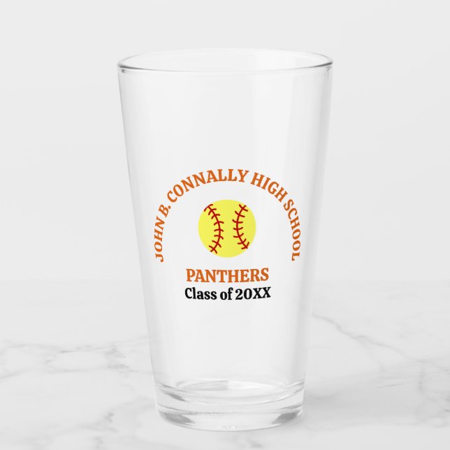 Orange High School Softball Player Personalised Glass (Front)