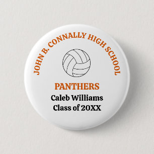 Orange High School Volleyball Player Personalised 6 Cm Round Badge