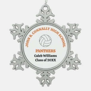 Orange High School Volleyball Player Personalised Snowflake Pewter Christmas Ornament