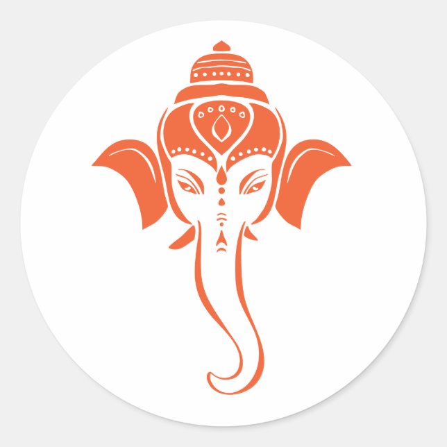 Orange Hindu Festive Ganesh | Indian God Classic Round Sticker (Front)