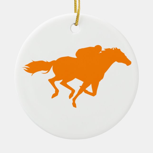 Orange Horse Racing Ceramic Tree Decoration (Front)