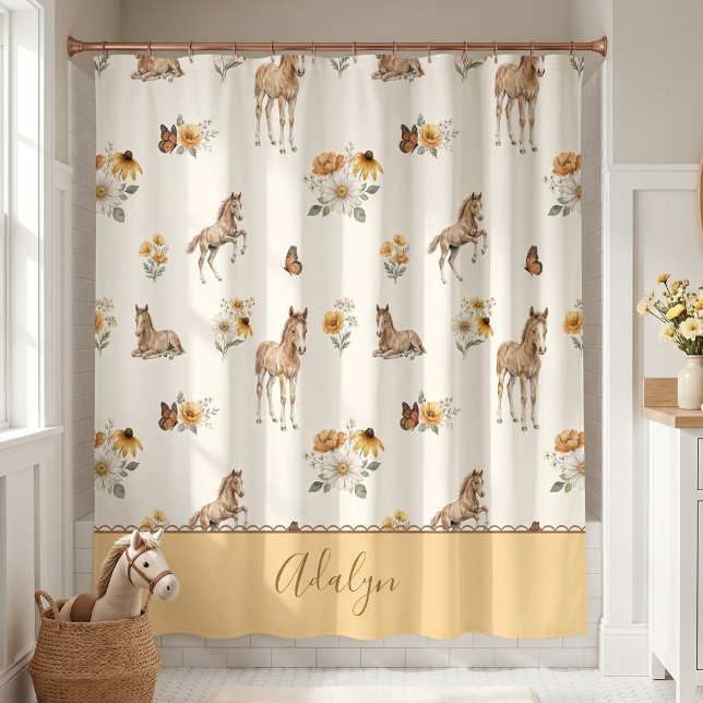 Orange Horse Wildflower Monogram Pattern  Shower Curtain (Creator Uploaded)