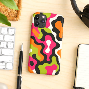 Orange Hot Pink Black Amorphous Shapes Art Pattern iPhone 16 Pro Max Case