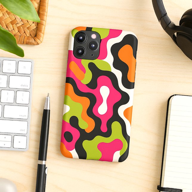 Orange Hot Pink Black Amorphous Shapes Art Pattern iPhone Case (Creator Uploaded)