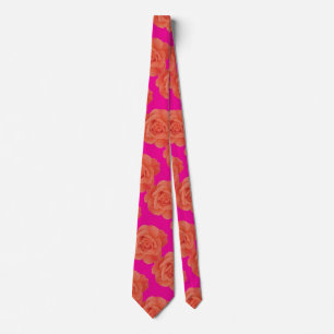 Orange Hot Pink Floral Rose Modern Colourful Tie