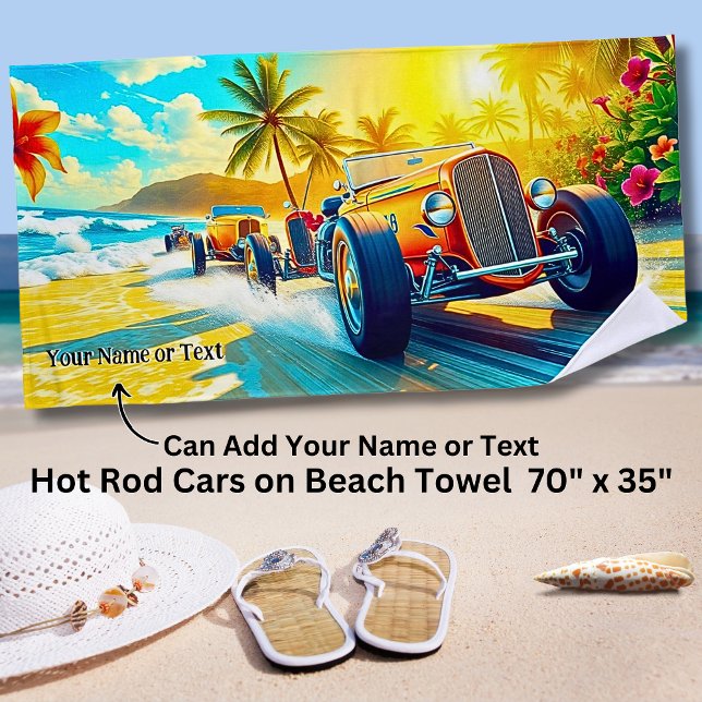 Orange Hot Rods on the Surf Beach for Car Lover  Towel (Creator Uploaded)