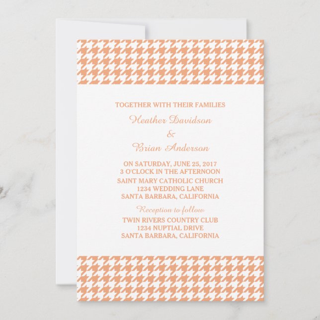 Orange Houndstooth Wedding Invite (Front)