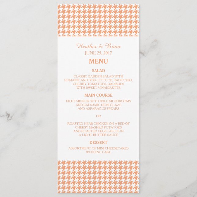 Orange Houndstooth Wedding Menu (Front)
