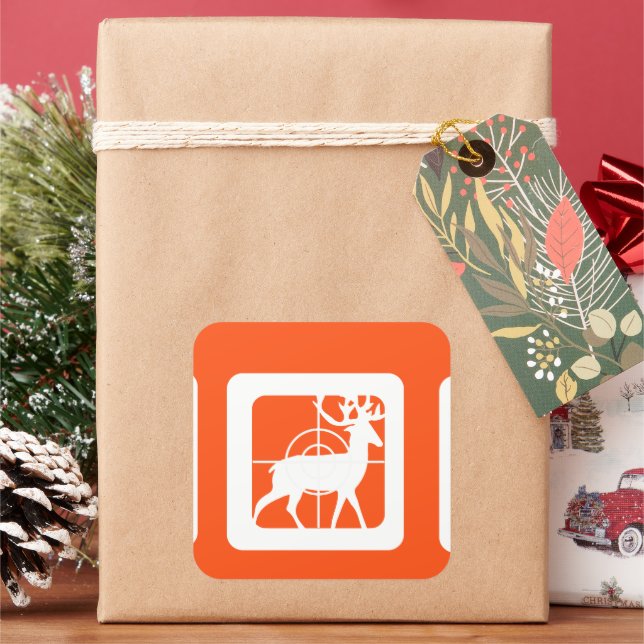 Orange Hunting Buck in Crosshairs Square Sticker (Holiday)