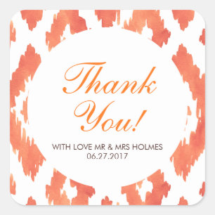 Orange Ikat Thank You Square Sticker